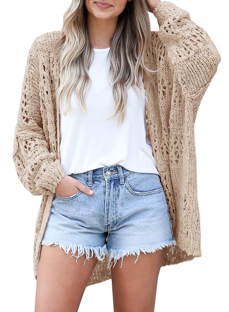 Ermonn Womens Crochet Cardigan Sweater Kimonos Boho Solid Color Oversized Fall Open Front Outwear - Image 1
